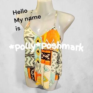 Billabong Size Small Orange Multi Tribal Print Spaghetti Strap Cami